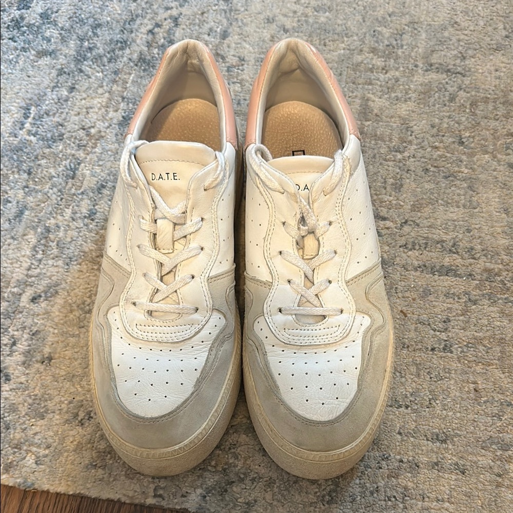 D.A.T.E Women's White, Tan & Pink Sneakers